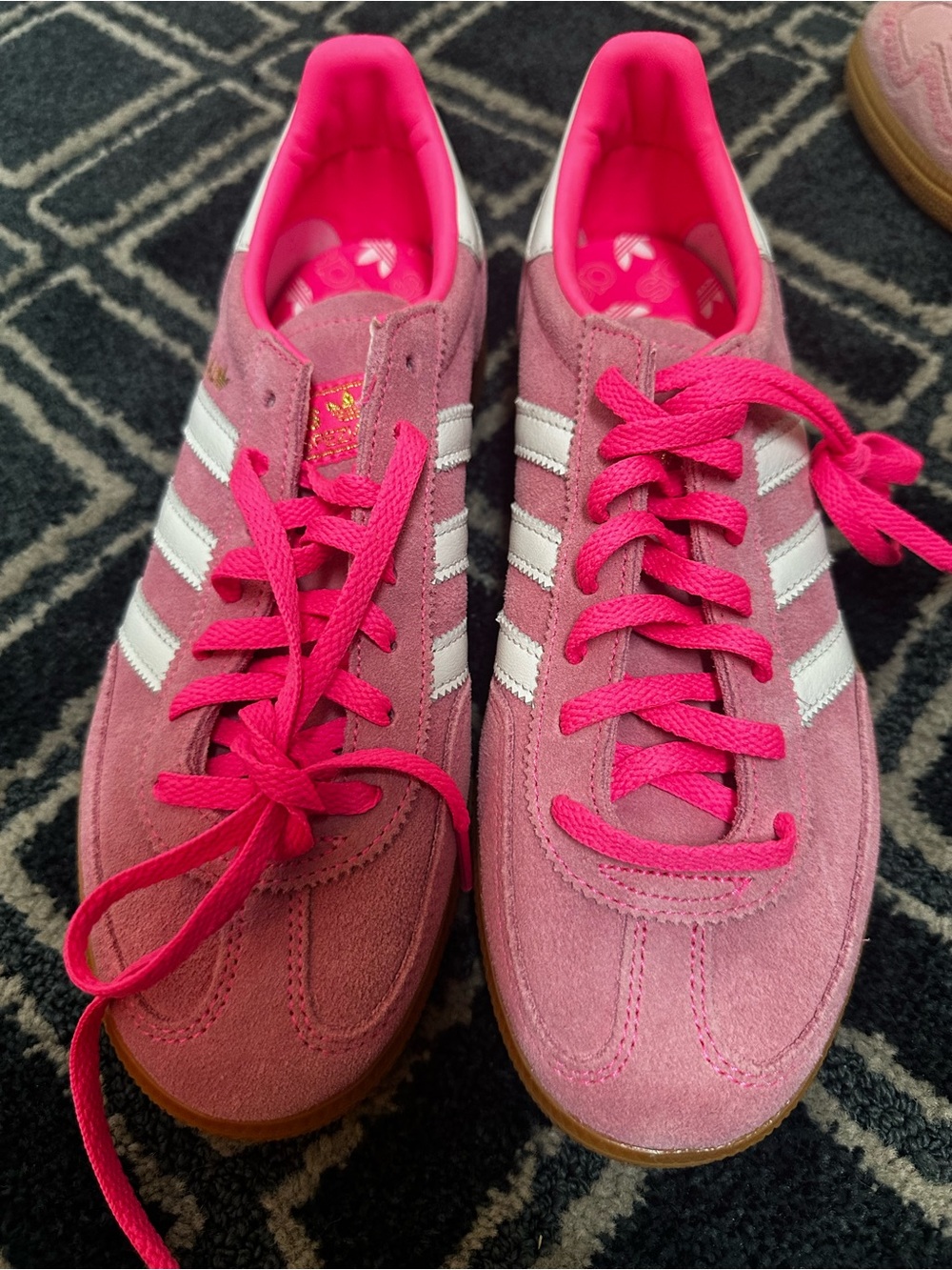 adidas Pink Suede Sneakers with White Stripes